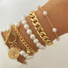 Imitation Pearl Chain Bracelet 5-Piece Set