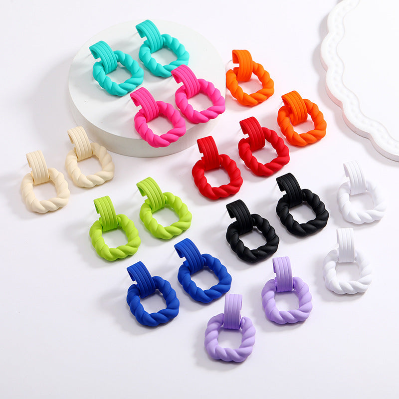 Square Twisted Multi-Color Spray Paint Earrings