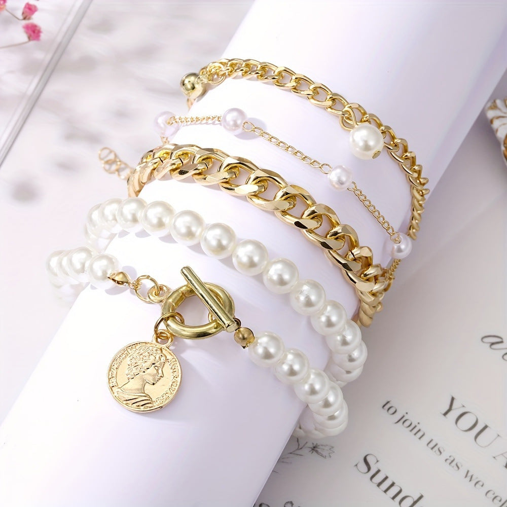 Imitation Pearl Chain Bracelet 5-Piece Set
