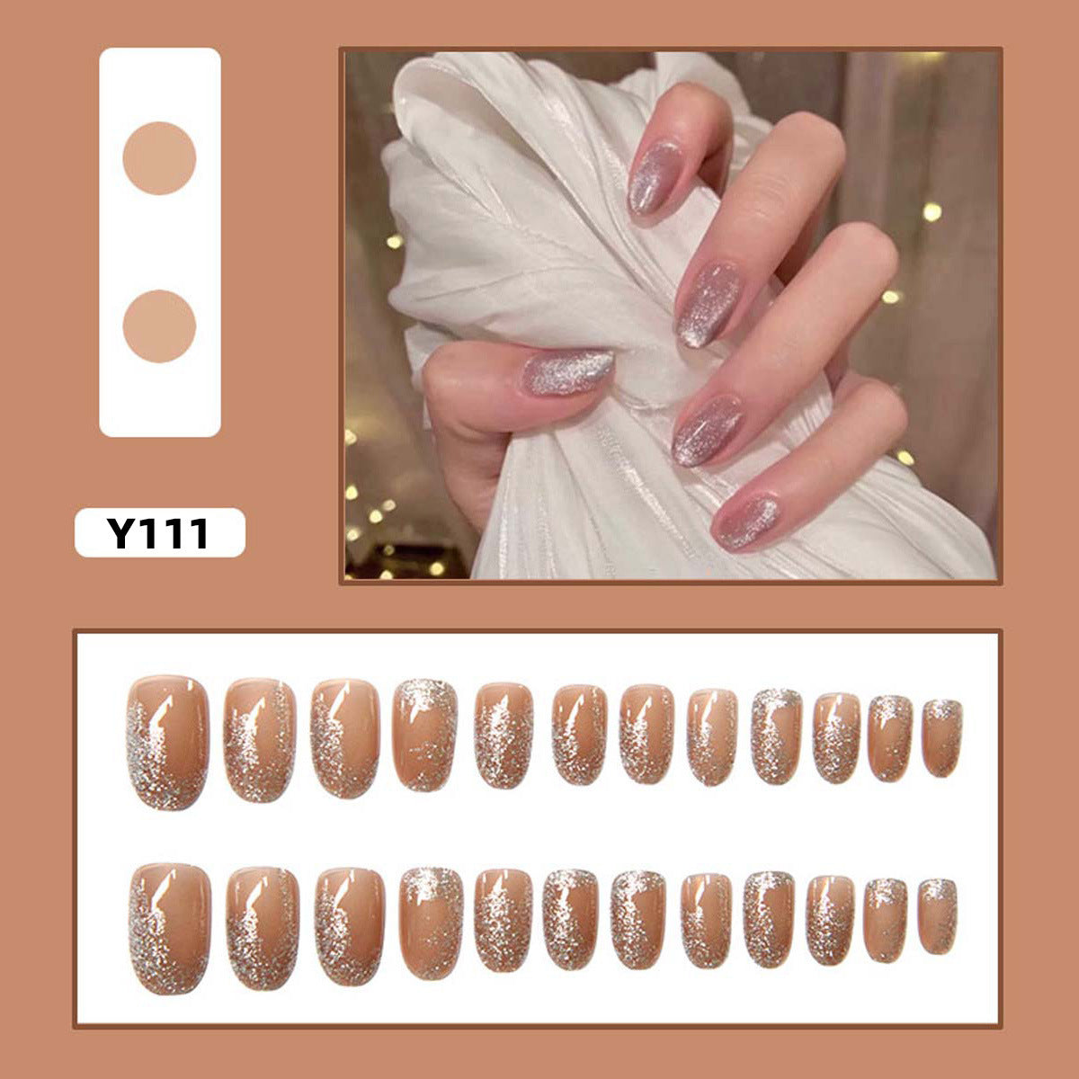 Translucent Silver Powder Fake Nails - 24Pcs