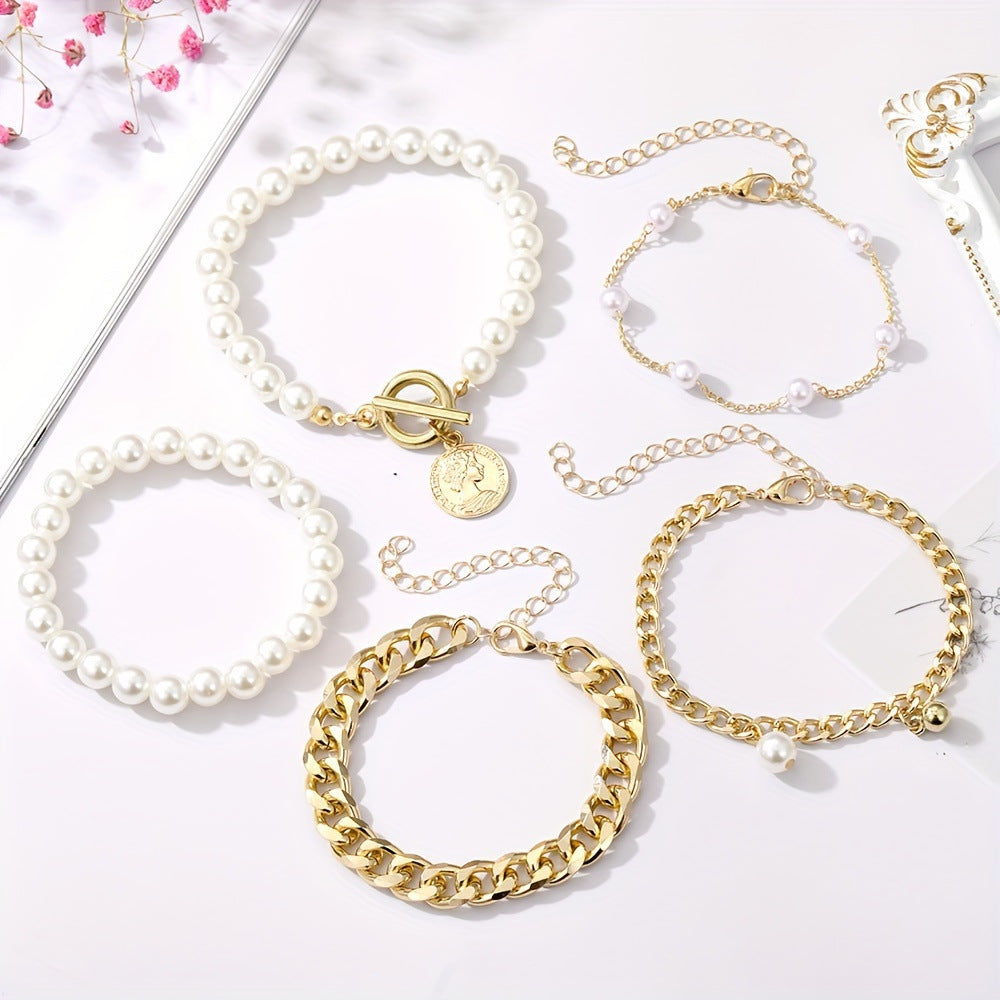 Imitation Pearl Chain Bracelet 5-Piece Set