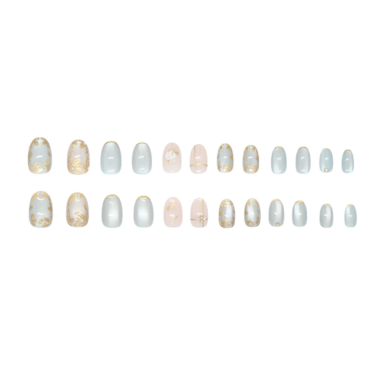 Nail 510 - Golden Garden Press-On Nails (24Pcs) - Application Kit Included