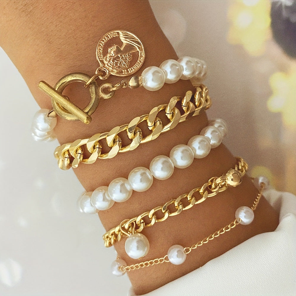 Imitation Pearl Chain Bracelet 5-Piece Set