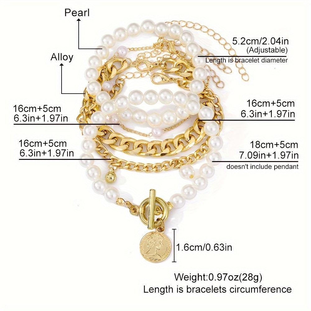 Imitation Pearl Chain Bracelet 5-Piece Set