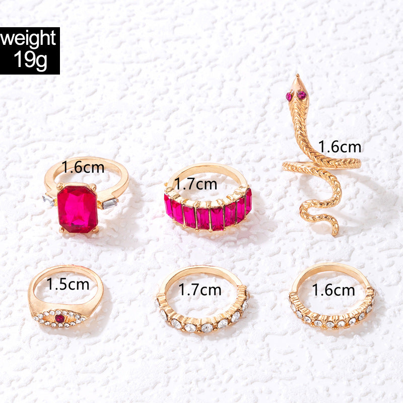 Creative Rose Red Diamond Serpentine Ring 6-Piece - Zi Collection Hub