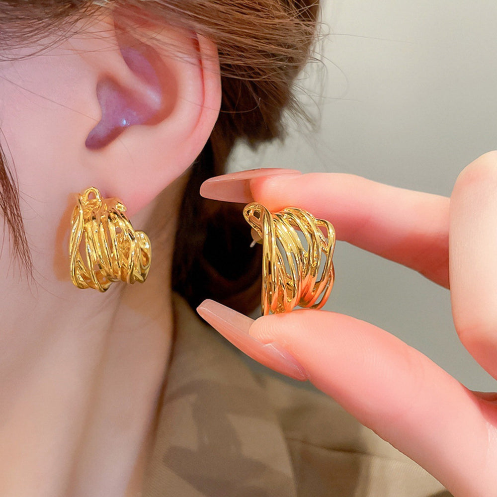 ER437 - Winding C-Shaped Hoop Earrings