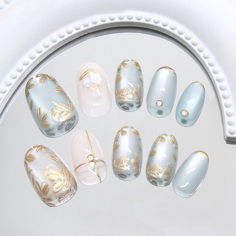 Nail 510 - Golden Garden Press-On Nails (24Pcs) - Application Kit Included