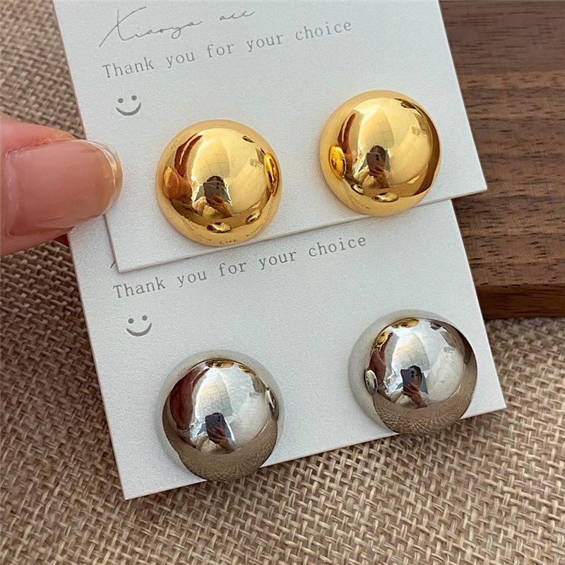 ER456 - Glossy C- Shaped Ball Earrings