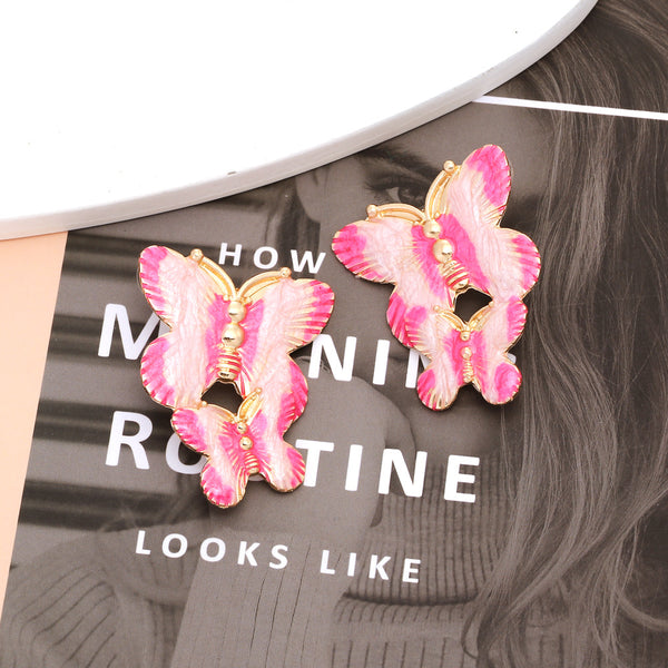 Oil-Drop Butterfly Earrings (Pink)