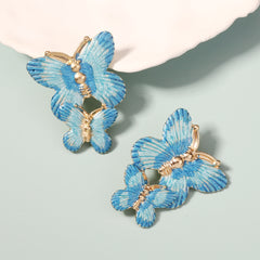 Oil-Drop Butterfly Earrings (Blue)