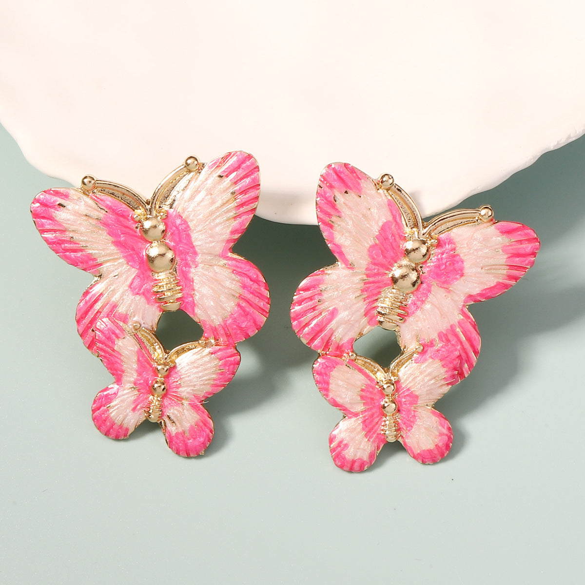 Oil-Drop Butterfly Earrings (Pink)