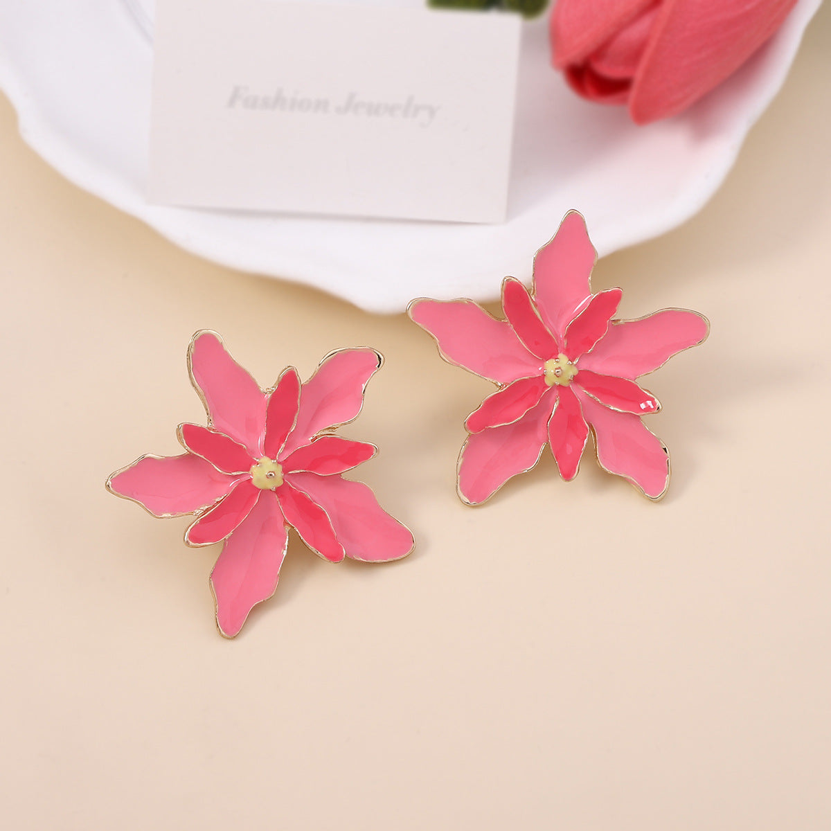 Oil Drip Double-Layer Flower Earrings