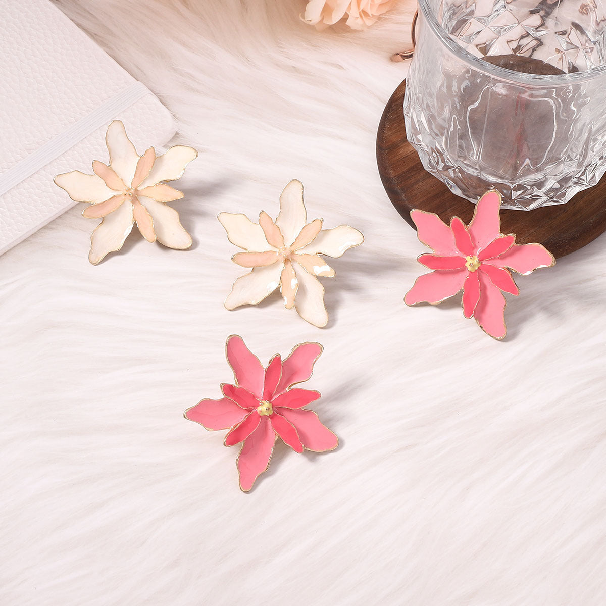 Oil Drip Double-Layer Flower Earrings