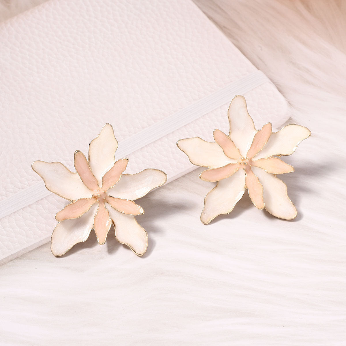 Oil Drip Double-Layer Flower Earrings