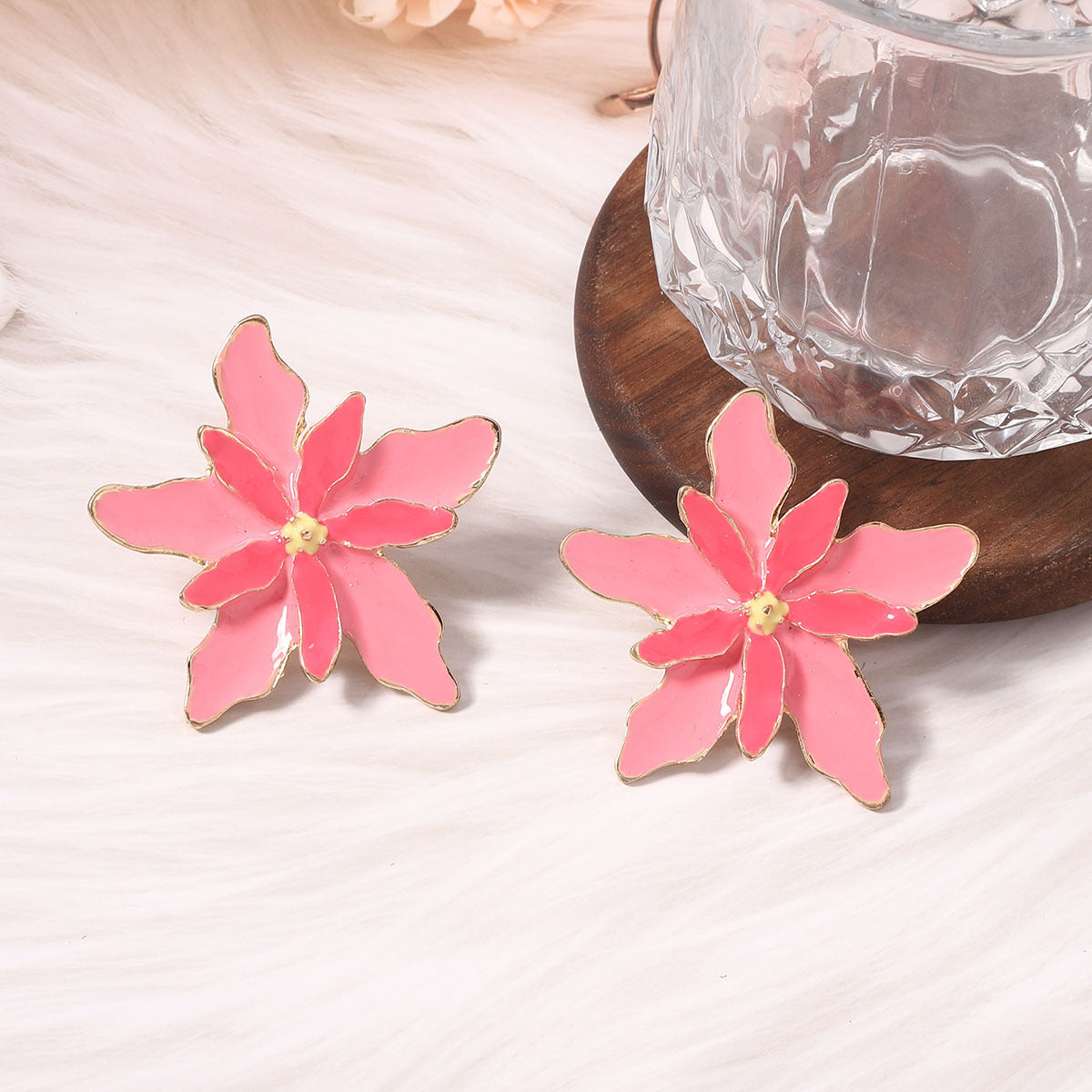 Oil Drip Double-Layer Flower Earrings