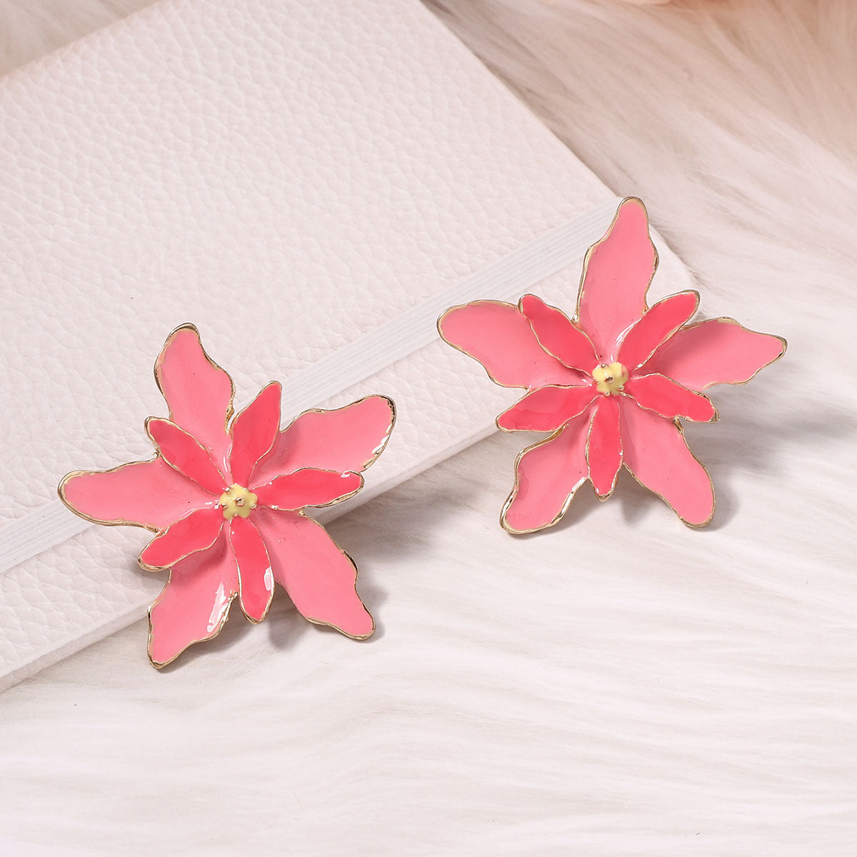 Oil Drip Double-Layer Flower Earrings