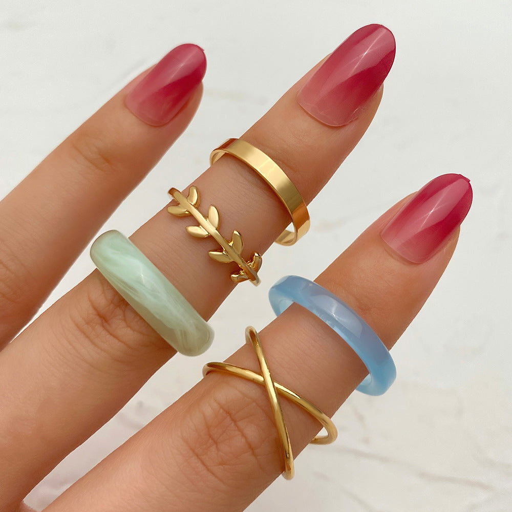 Olive Leaf Ring Set 5 Pieces