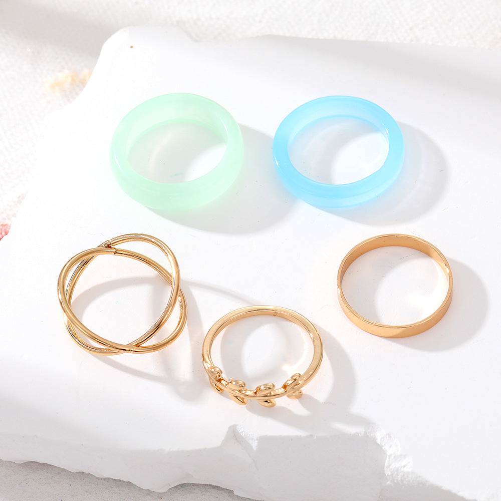 Olive Leaf Ring Set 5 Pieces
