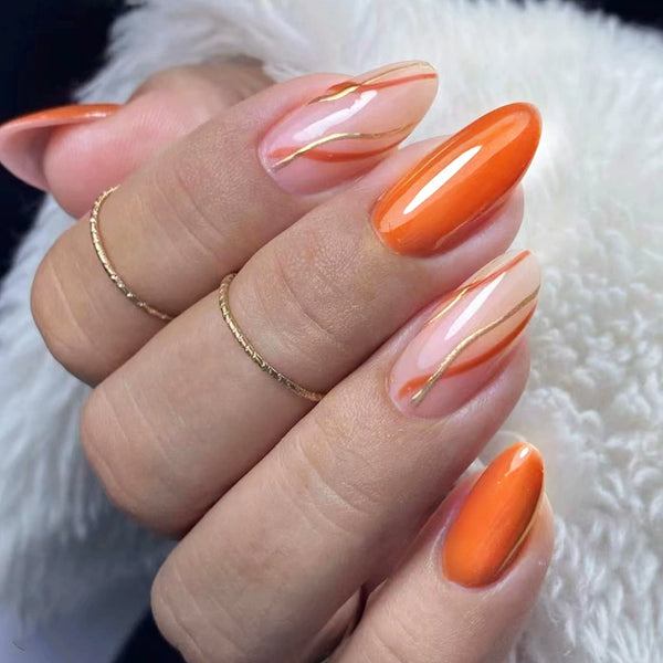 Orange Crystal Frozen Almond Nails  - 24Pcs