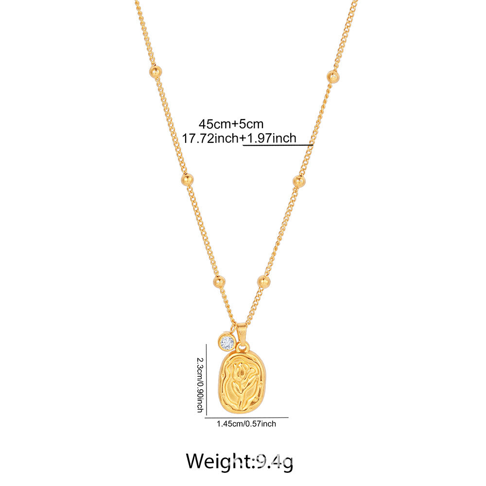 SNKL02 - Oval Rose Stainless Steel Necklace