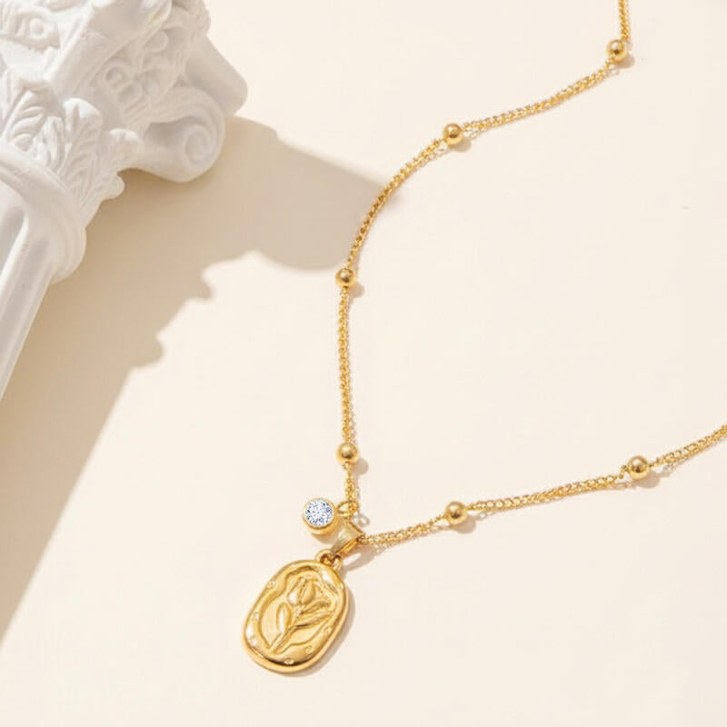 SNKL02 - Oval Rose Stainless Steel Necklace
