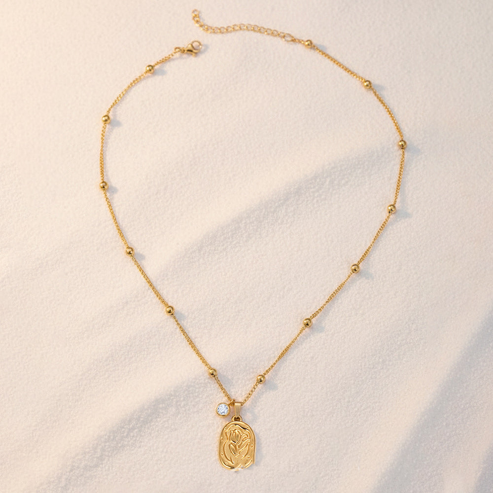 SNKL02 - Oval Rose Stainless Steel Necklace