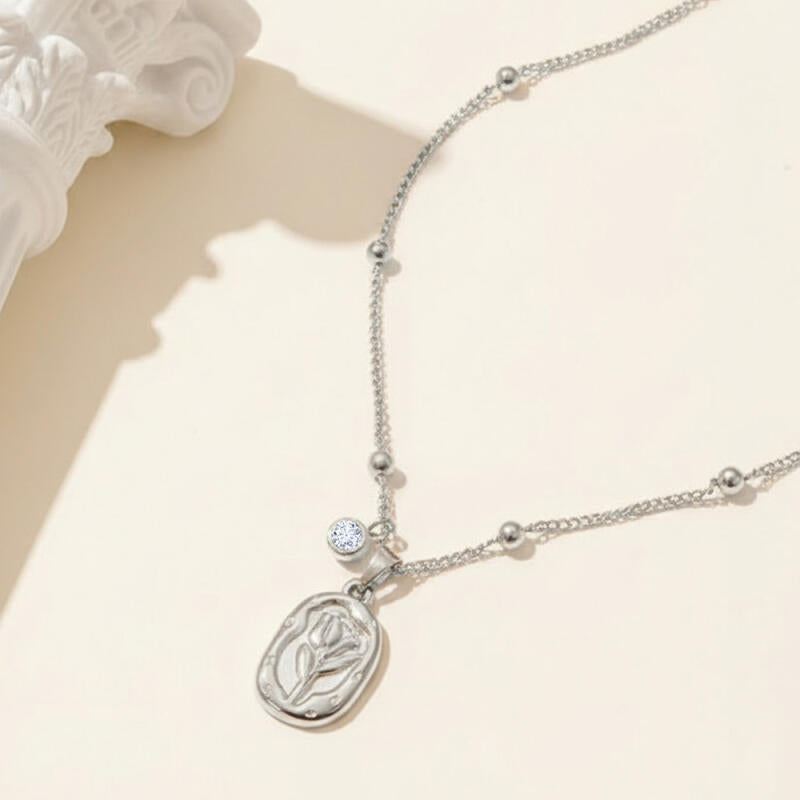 SNKL02 - Oval Rose Stainless Steel Necklace