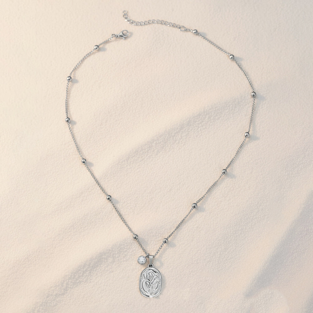 SNKL02 - Oval Rose Stainless Steel Necklace