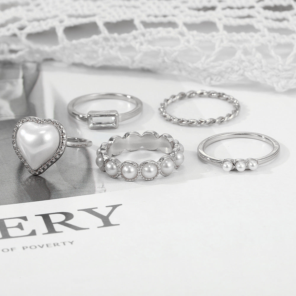 Peach Heart Finger Rings 5Pcs