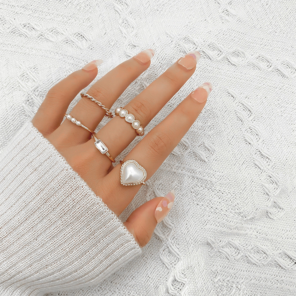 Peach Heart Finger Rings 5Pcs