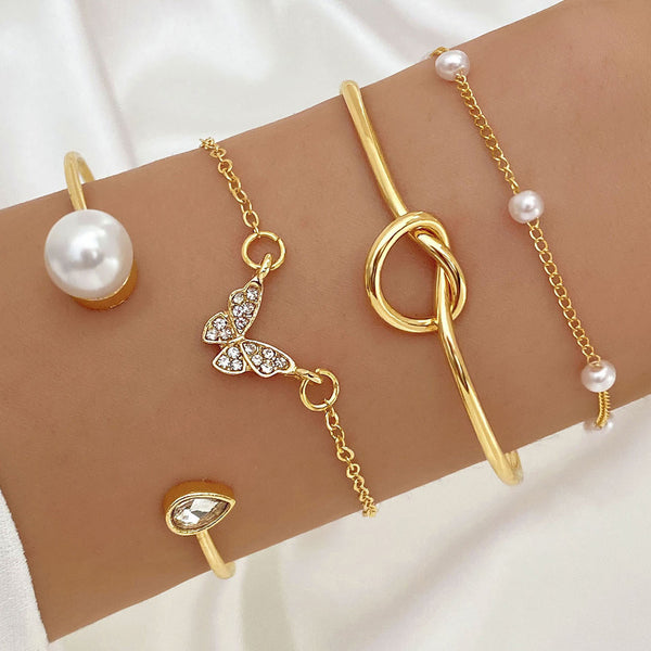 Pearl Butterfly Bracelet 4-Piece Set