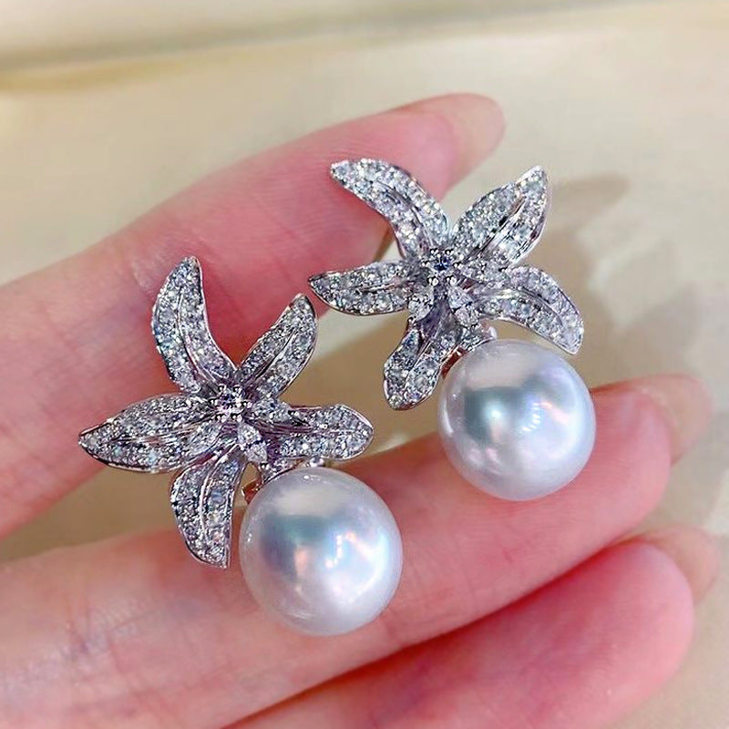 ZER06 - Pearl Princess Star Earrings