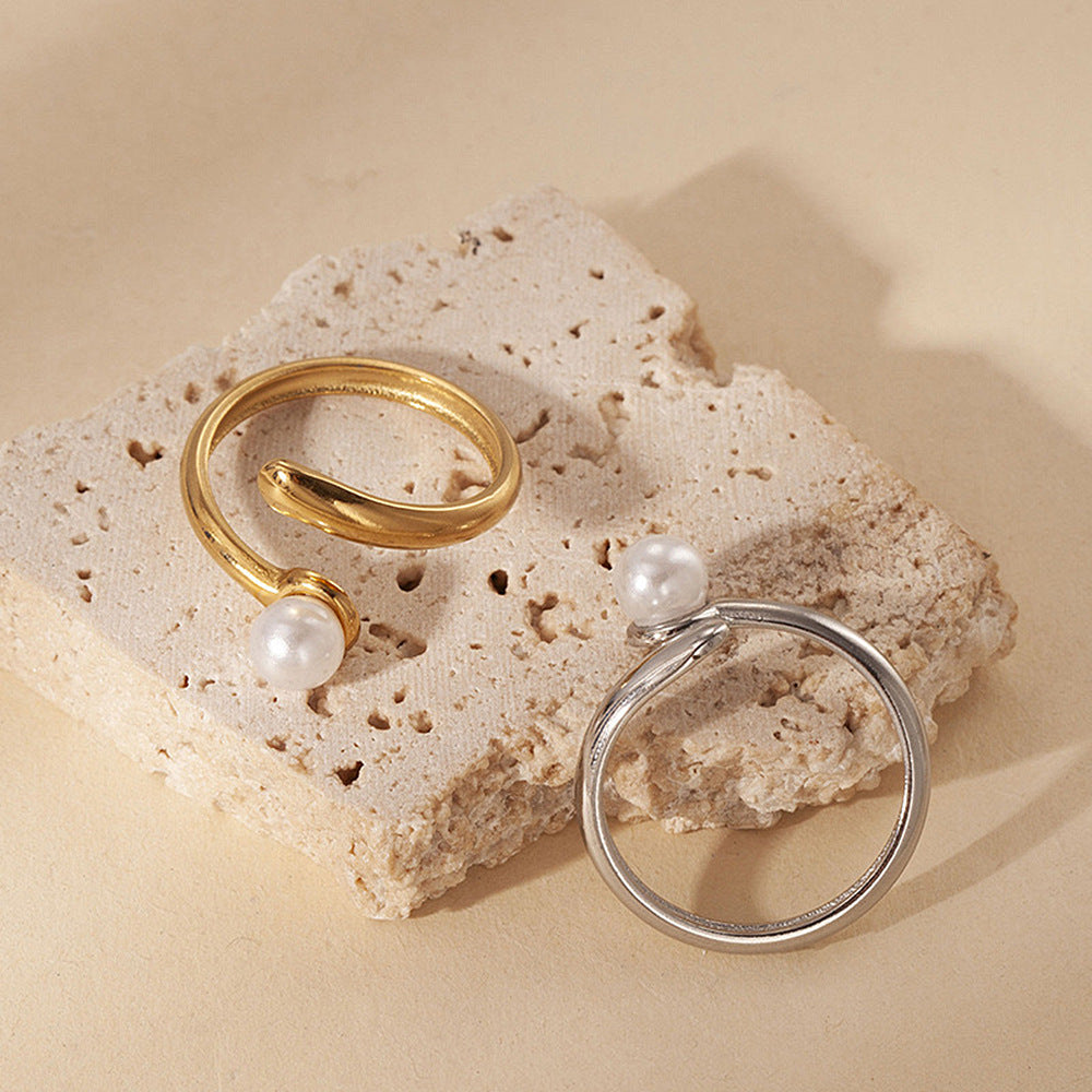 SRNG-20 - Pearl Stainless Steel Ring - Adjustable