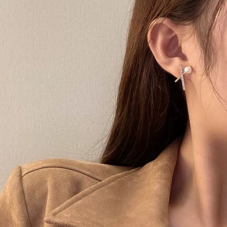 Pearl & Crystal Cross Stud Earrings