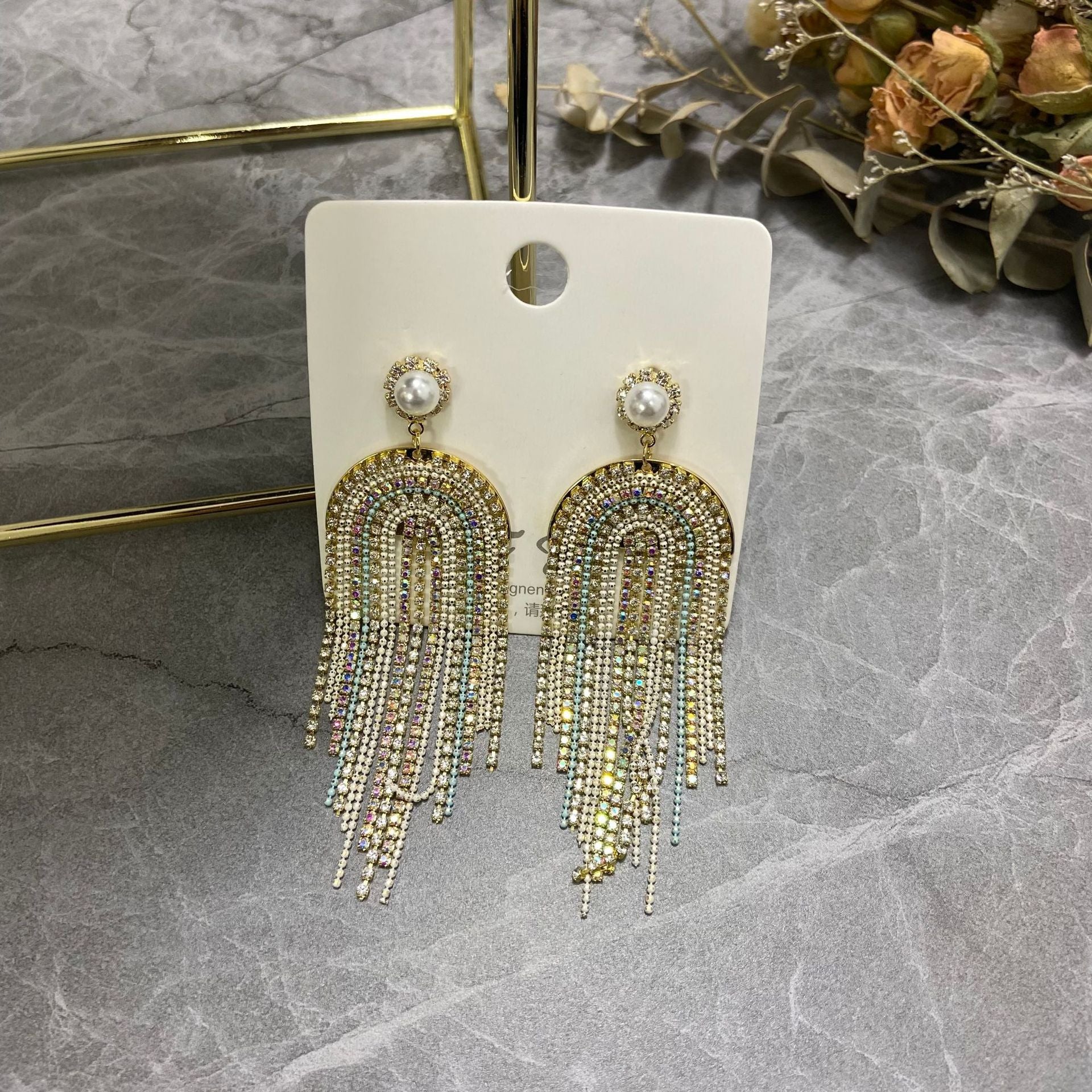 Pearl & Rhinestone Waterfall Earrings