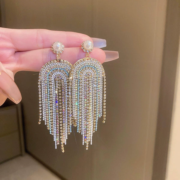 Pearl & Rhinestone Waterfall Earrings