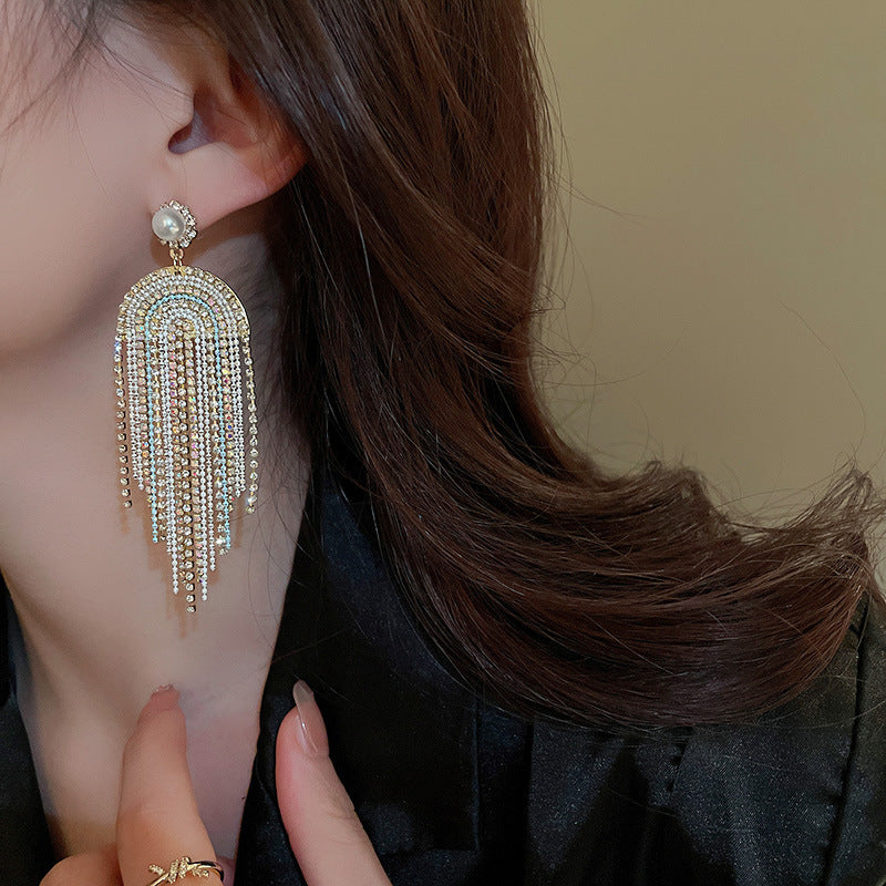 Pearl & Rhinestone Waterfall Earrings