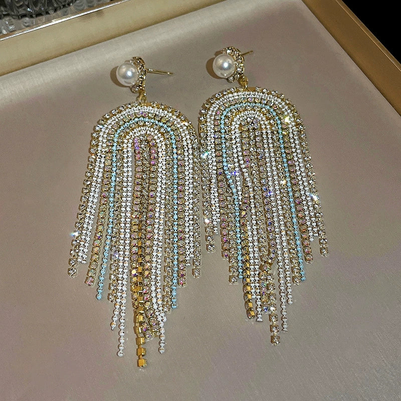 Pearl & Rhinestone Waterfall Earrings