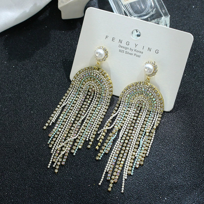 Pearl & Rhinestone Waterfall Earrings