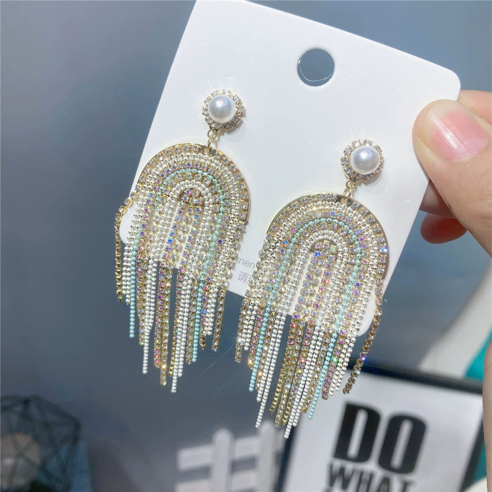 Pearl & Rhinestone Waterfall Earrings