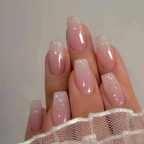 Pink Gradient Glitter Fake Nails - 24Pcs