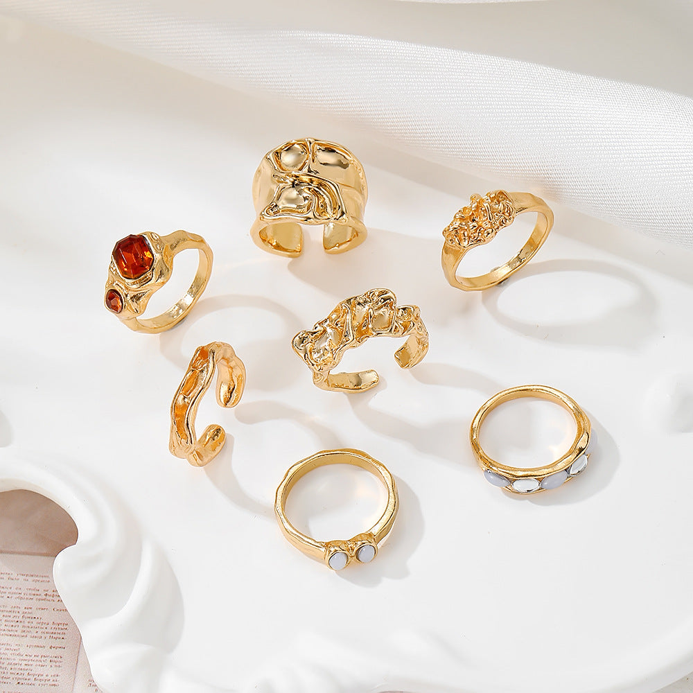 Pleated Open Lava 7-Piece Ring Set