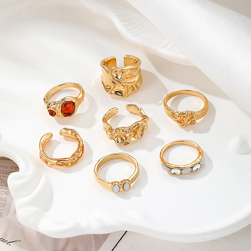 Pleated Open Lava 7-Piece Ring Set