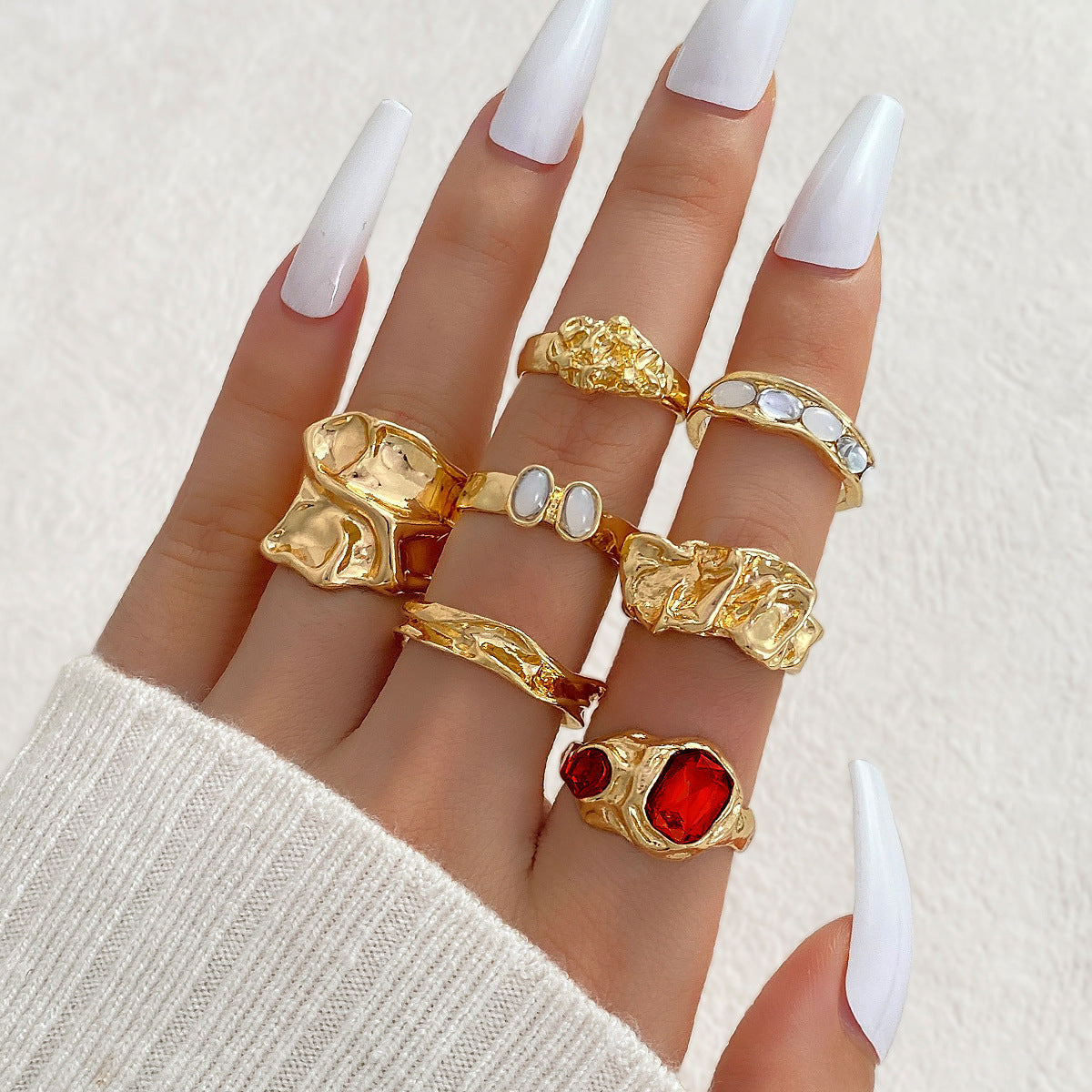 Pleated Open Lava 7-Piece Ring Set