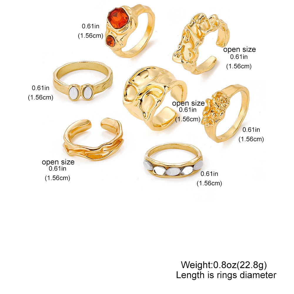 Pleated Open Lava 7-Piece Ring Set