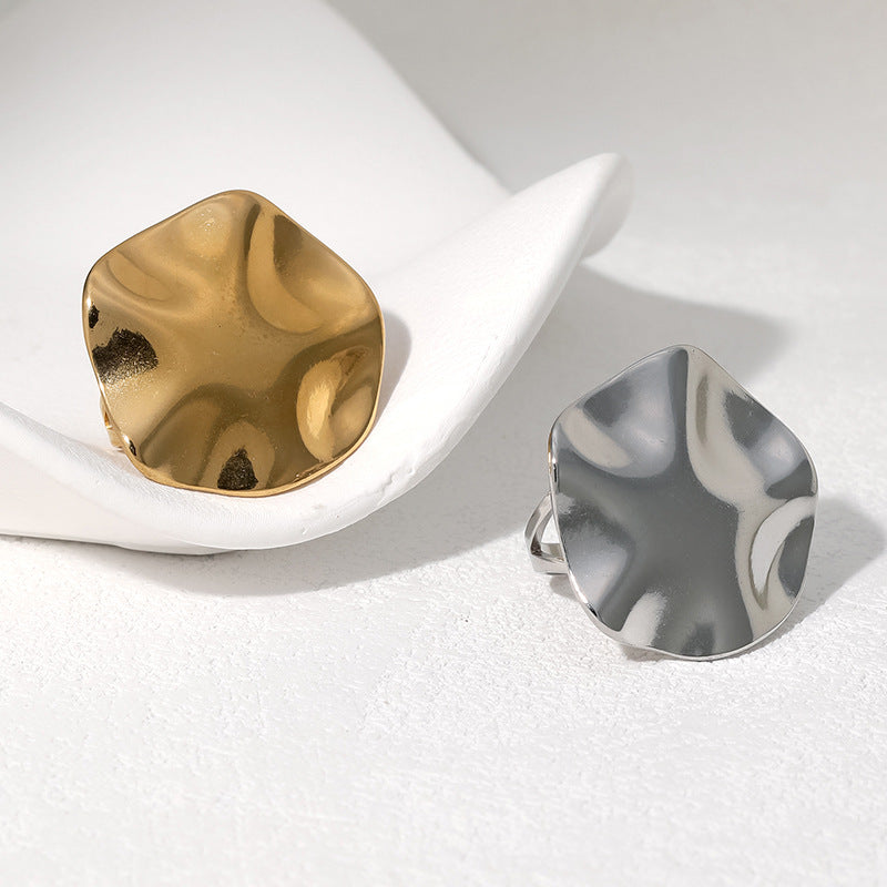 SRNG-54 - Pleated Stainless Steel Ring - Adjustable