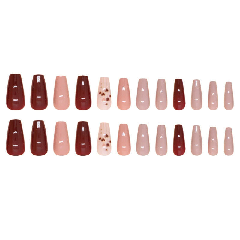 Pure Color Heart Fake Nails - 24Pcs