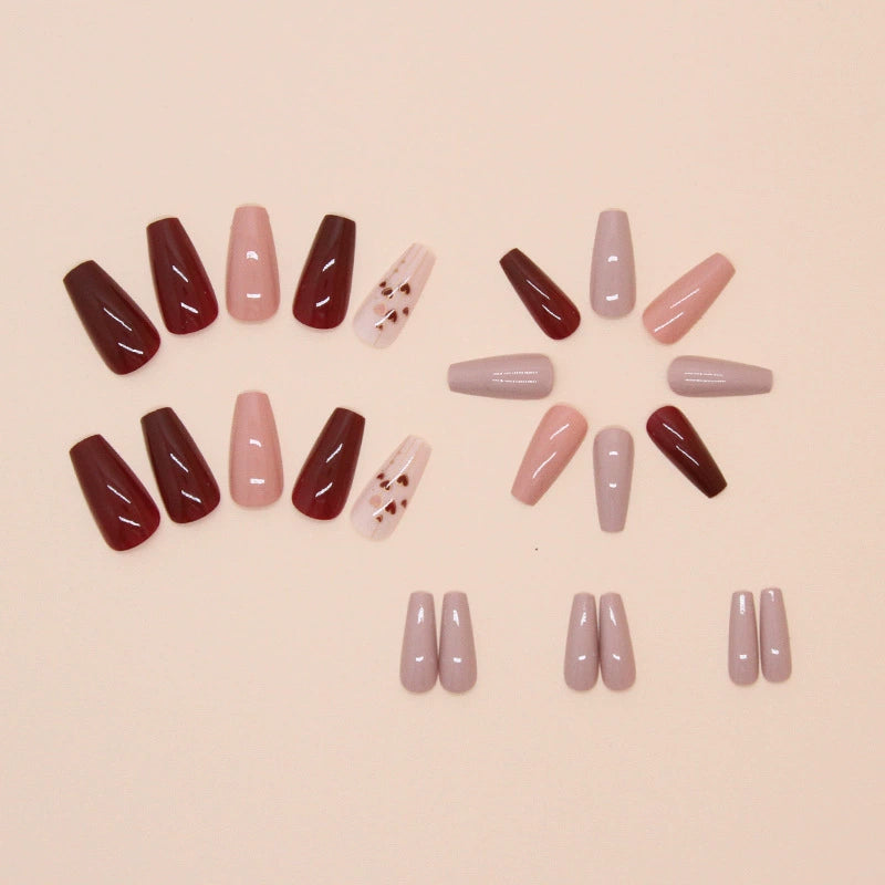 Pure Color Heart Fake Nails - 24Pcs