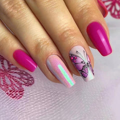 Purple Charm Butterfly Nail Fake Nails - 24Pcs