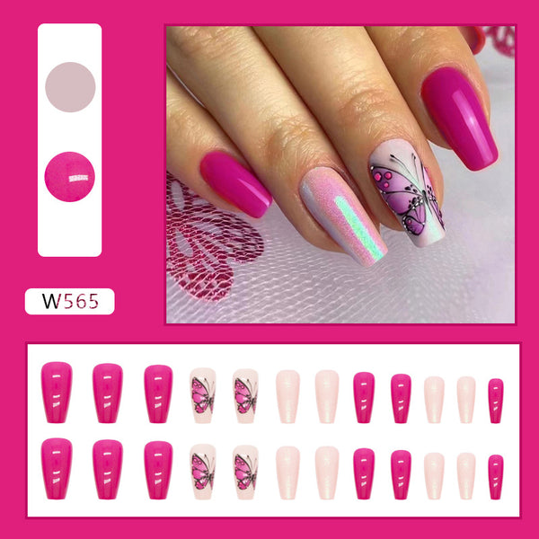 Purple Charm Butterfly Nail Fake Nails - 24Pcs